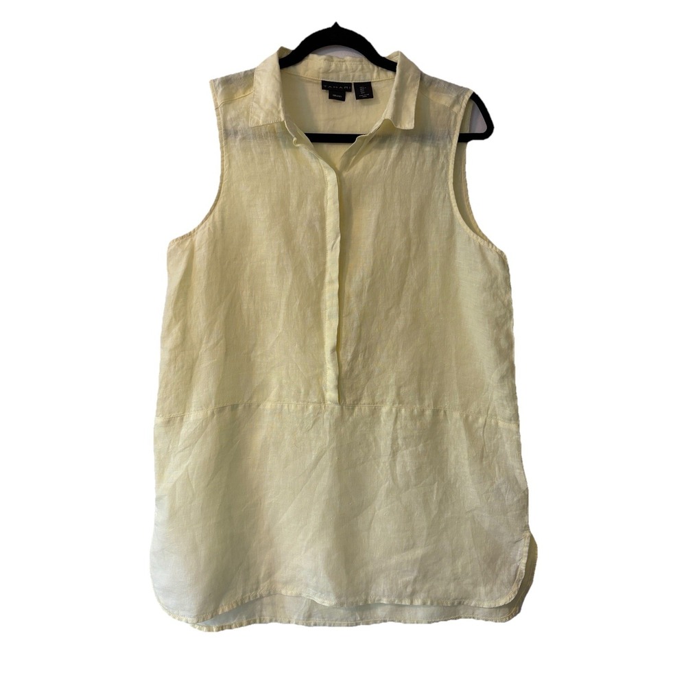 Tahari Womens Tunic Top Large Butter Yellow 100% Linen‎ Sleeveless Popover Beach